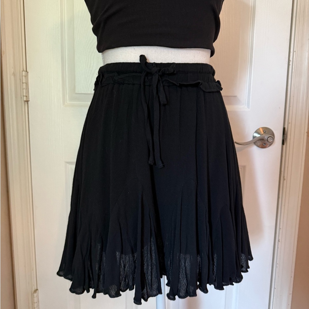 Black Mini Skater Skirt with Tie Front